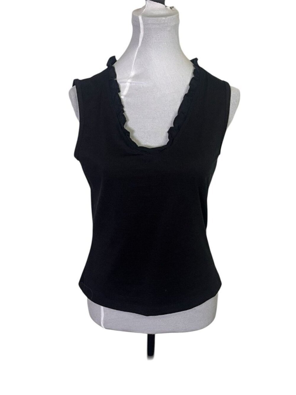Vintage 90s My Michelle Black Ruffle Trim V Neck Stretch Tank Top Sz L USA Made